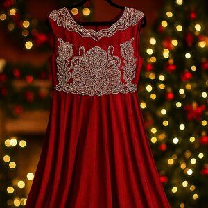 Chic Burgundy Woman’s Long Dress with Gold Detailing - NWOT